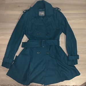 Teal Turquoise Peacoat/Trench Coat with Pleates